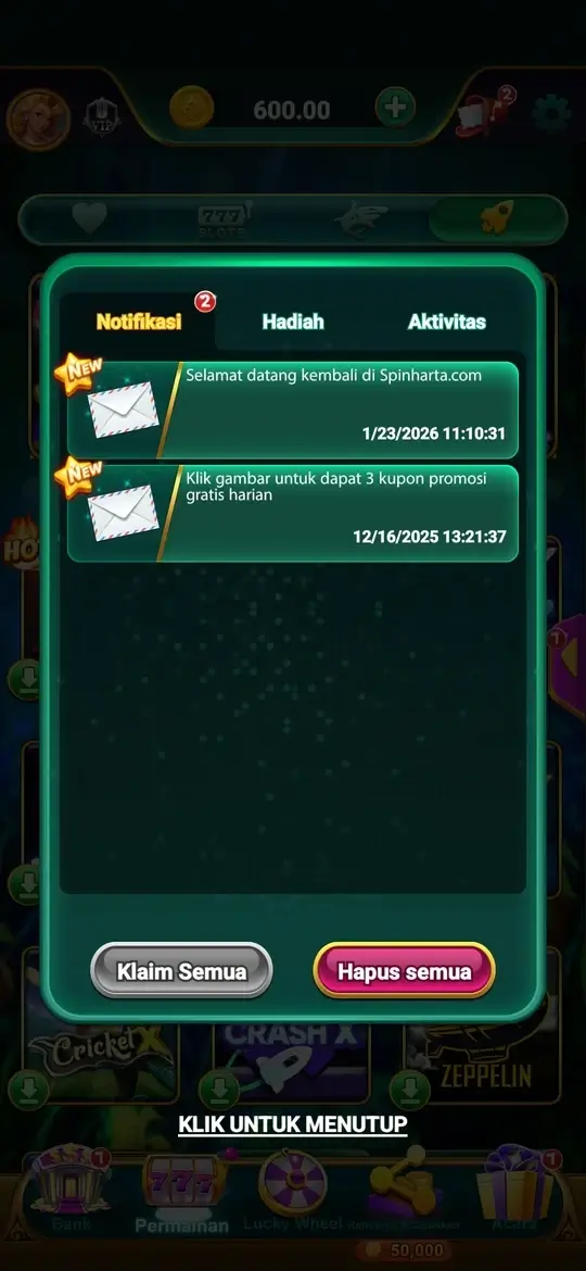 Spin Harta tampilan utama
